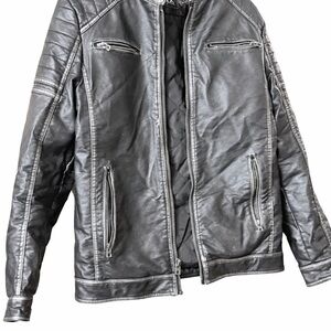 BKE Black Leather Jacket with Zipper Details
